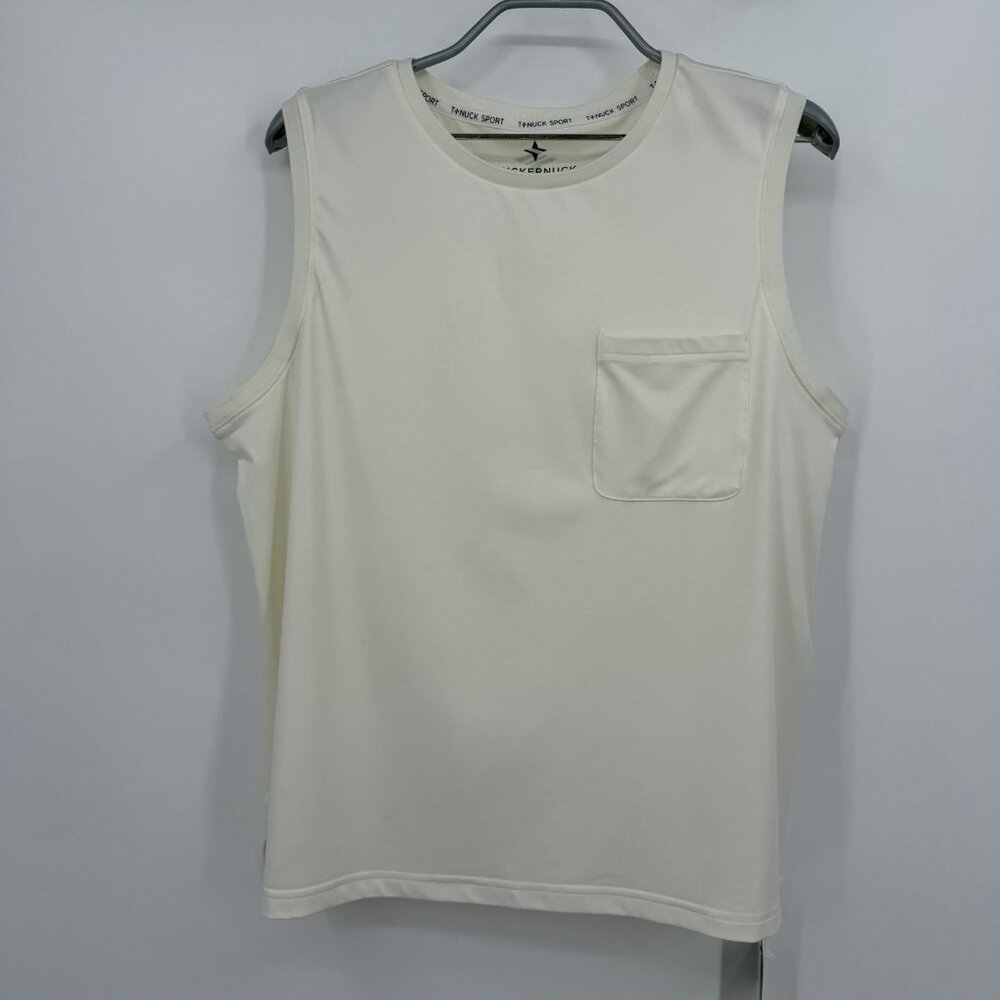 Tuckernuck Tnuck Sport Off-White Boxy Athletic Muscle Tank with Pocket XL **